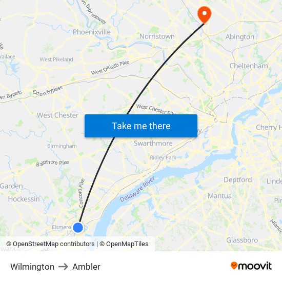 Wilmington to Ambler map