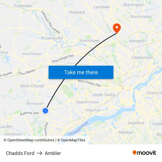 Chadds Ford to Ambler map