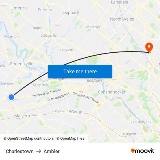 Charlestown to Ambler map
