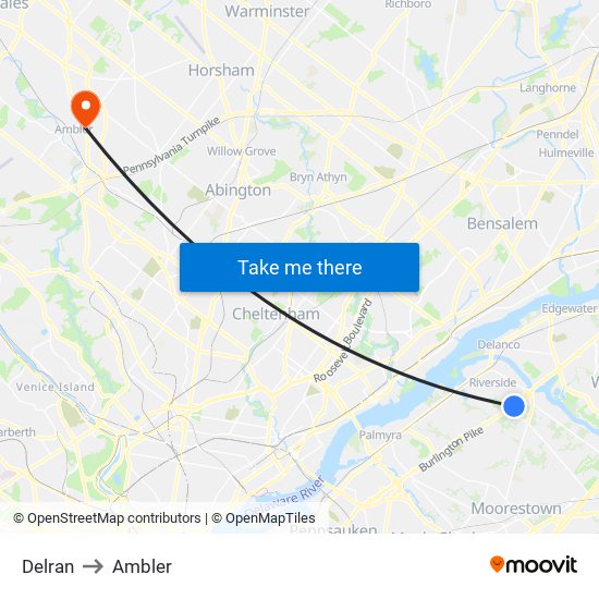 Delran to Ambler map