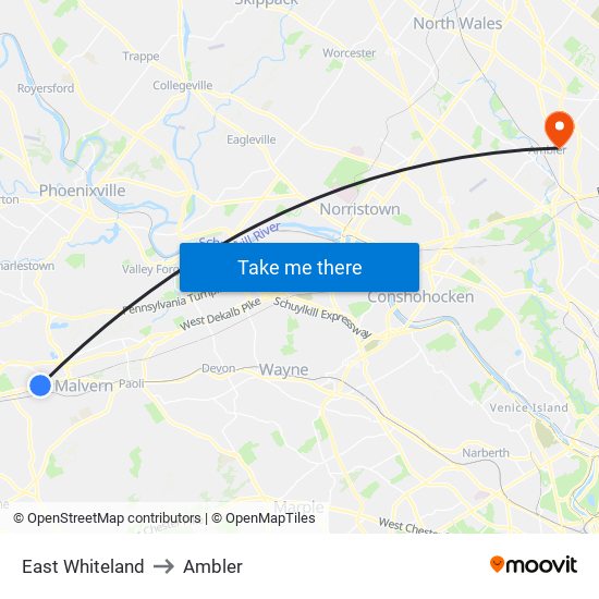 East Whiteland to Ambler map