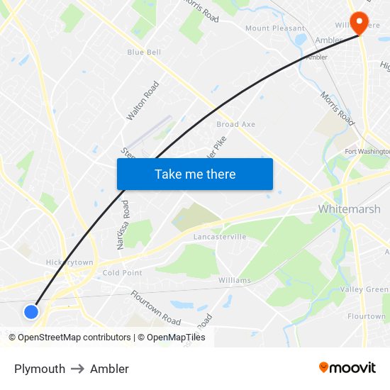 Plymouth to Ambler map