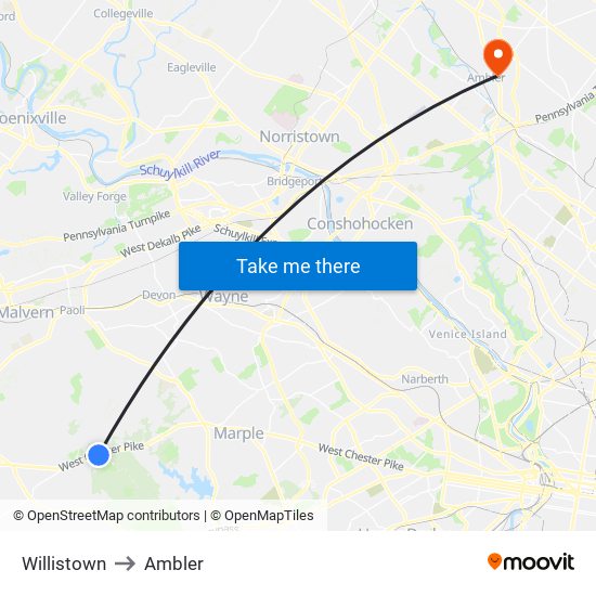 Willistown to Ambler map