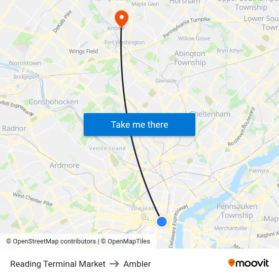Reading Terminal Market to Ambler map