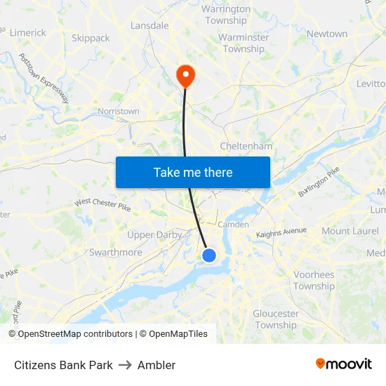 Citizens Bank Park to Ambler map
