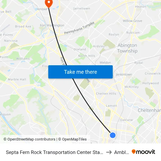 Septa Fern Rock Transportation Center Station to Ambler map