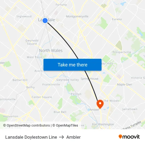 Lansdale Doylestown Line to Ambler map