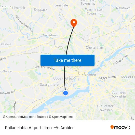 Philadelphia Airport Limo to Ambler map