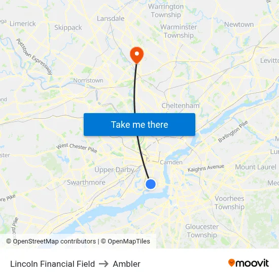 Lincoln Financial Field to Ambler map