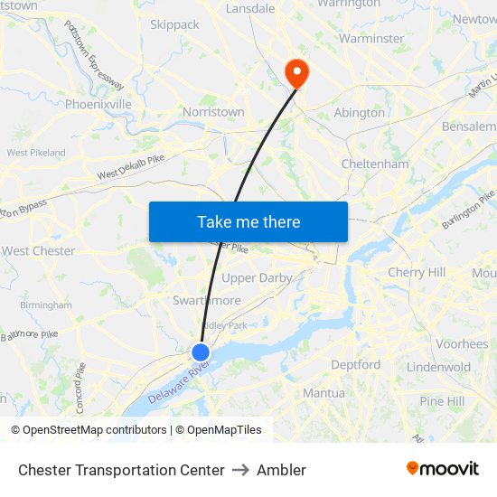 Chester Transportation Center to Ambler map