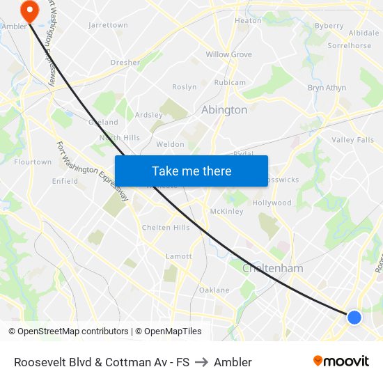 Roosevelt Blvd & Cottman Av - FS to Ambler map