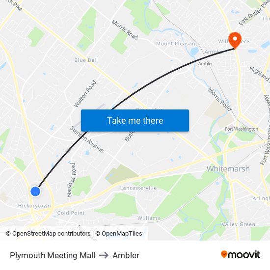 Plymouth Meeting Mall to Ambler map