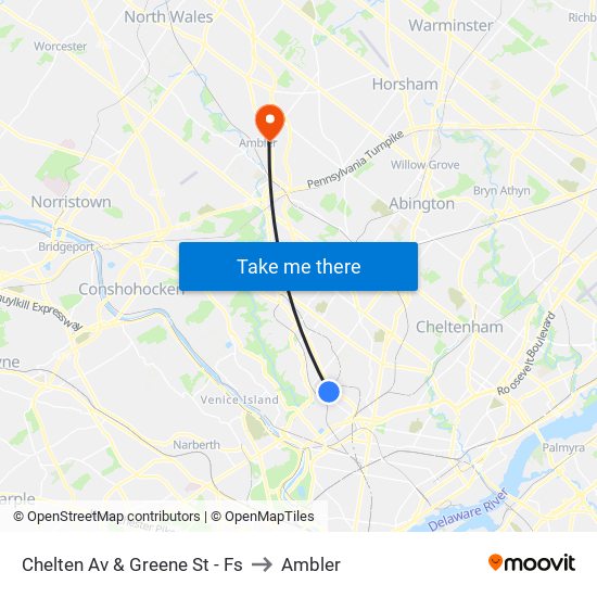 Chelten Av & Greene St - Fs to Ambler map
