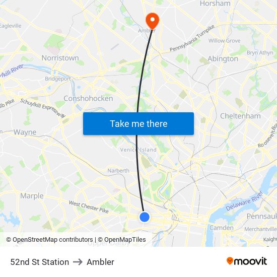 52nd St Station to Ambler map