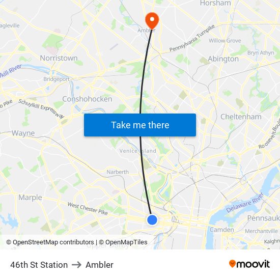 46th St Station to Ambler map