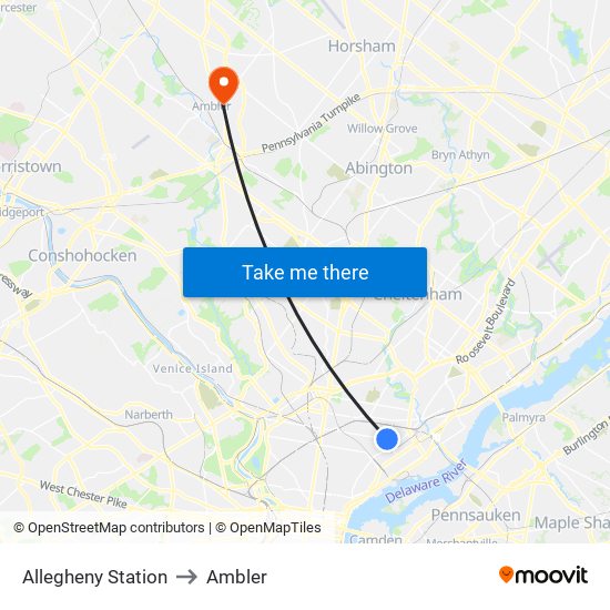 Allegheny Station to Ambler map