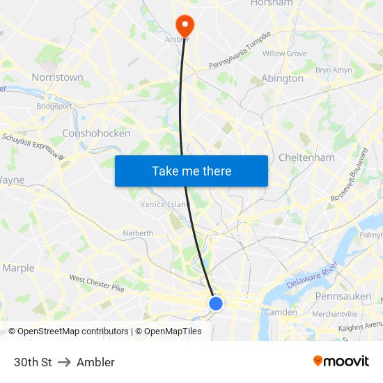 30th St to Ambler map
