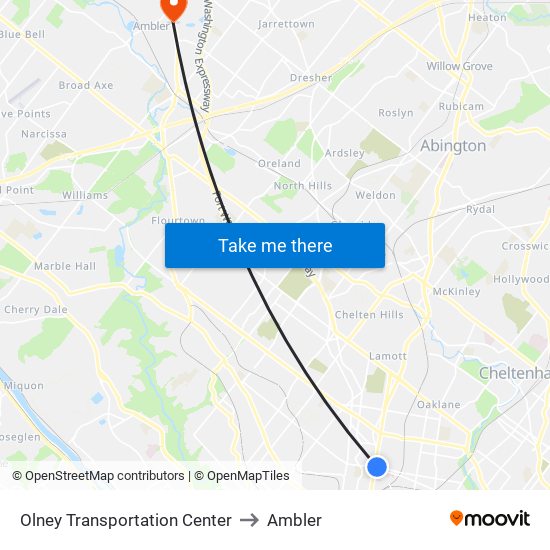 Olney Transportation Center to Ambler map