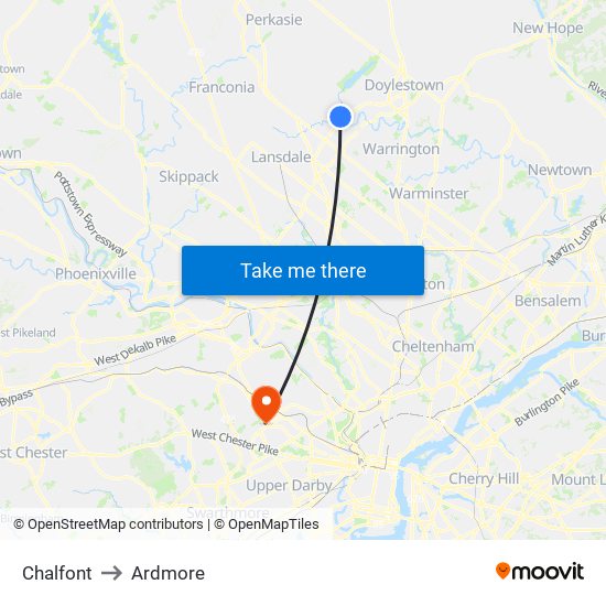 Chalfont to Ardmore map