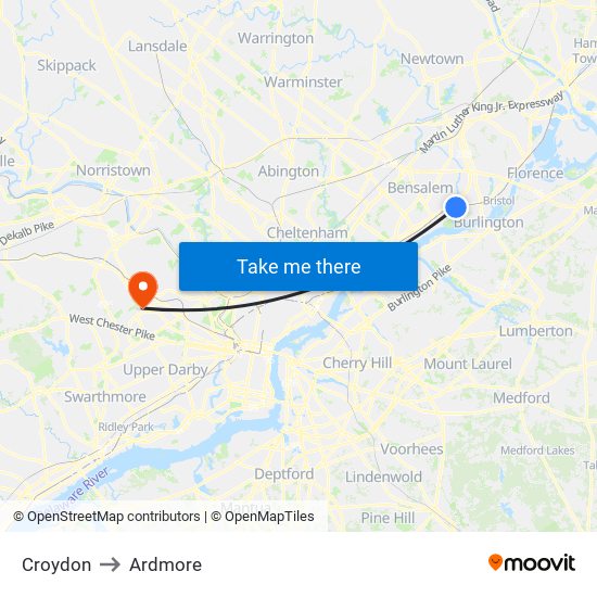 Croydon to Ardmore map