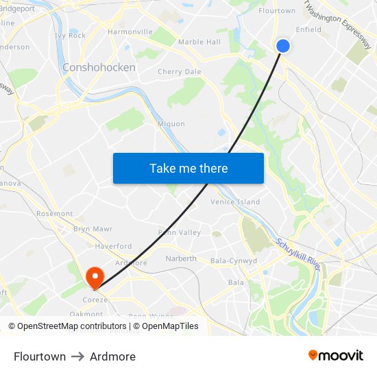 Flourtown to Ardmore map