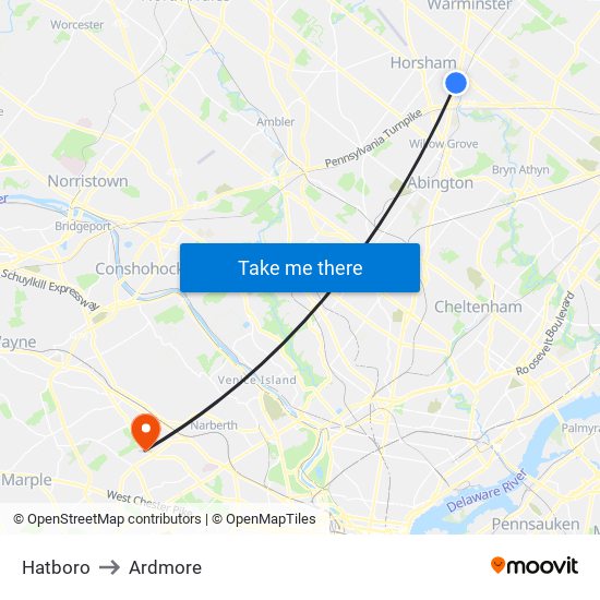 Hatboro to Ardmore map