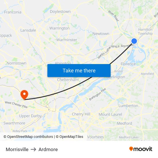 Morrisville to Ardmore map