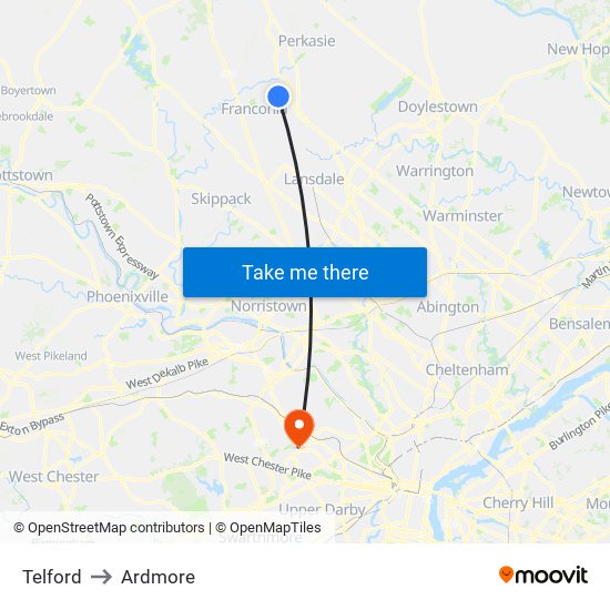 Telford to Ardmore map