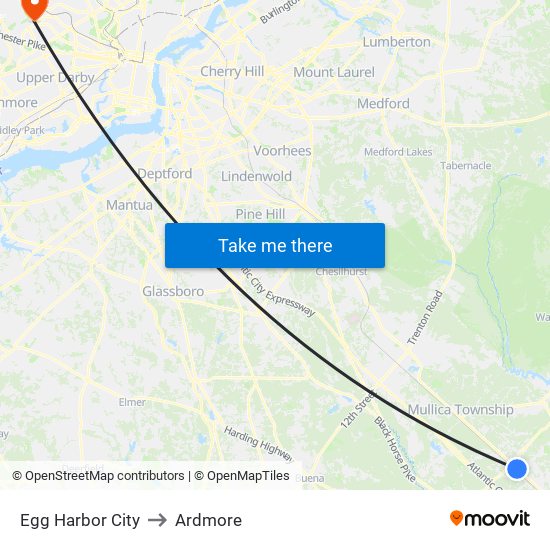 Egg Harbor City to Ardmore map