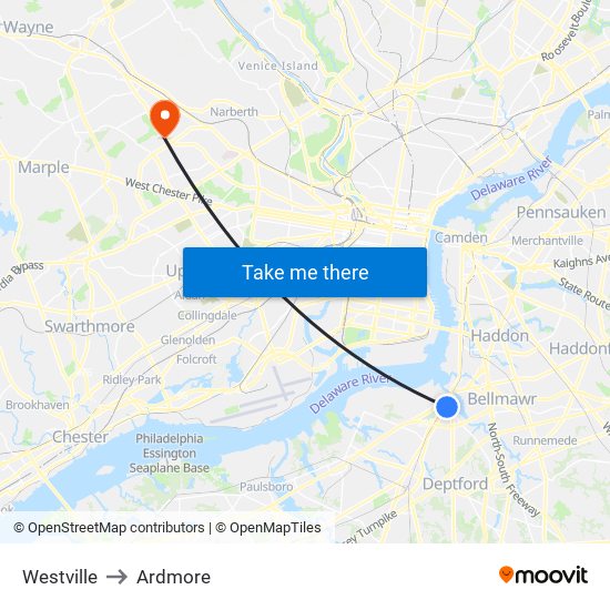 Westville to Ardmore map