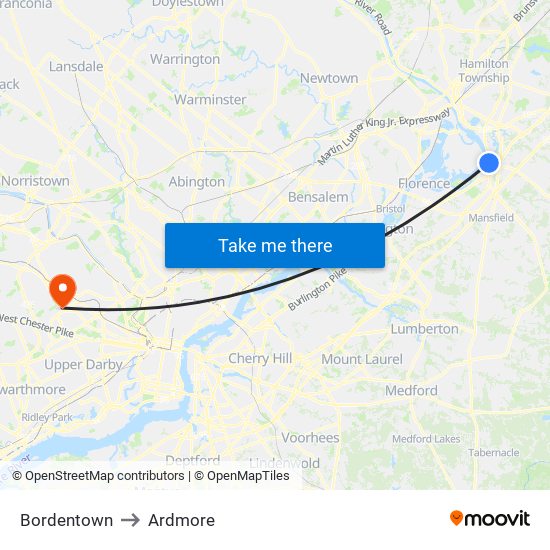 Bordentown to Ardmore map