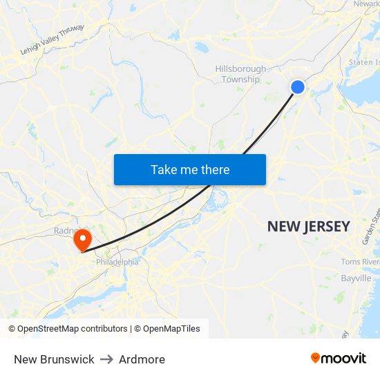 New Brunswick to Ardmore map