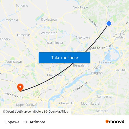 Hopewell to Ardmore map