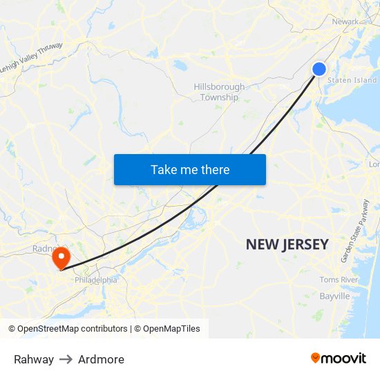 Rahway to Ardmore map
