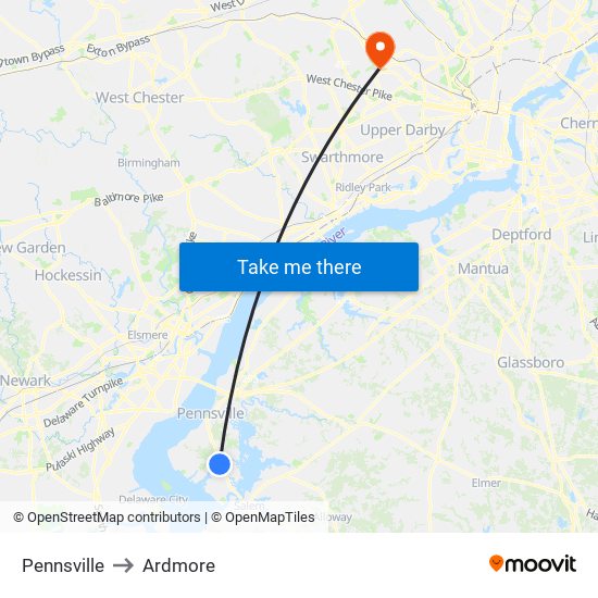 Pennsville to Ardmore map
