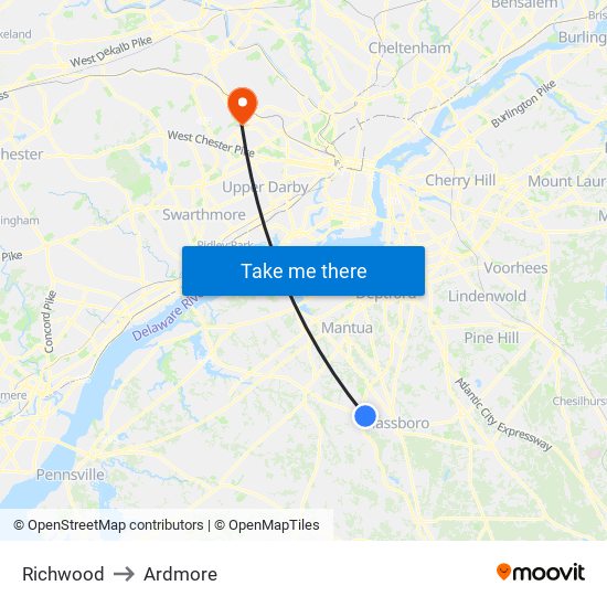 Richwood to Ardmore map