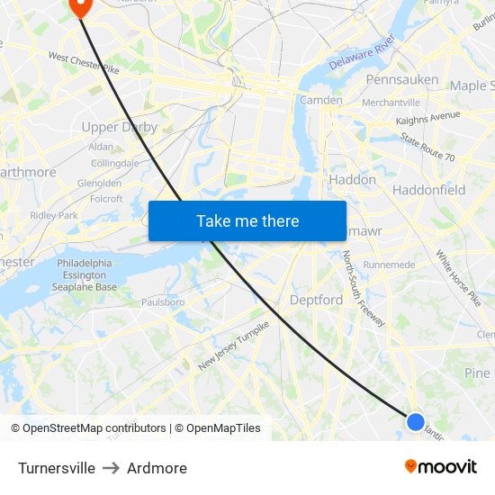 Turnersville to Ardmore map