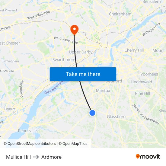 Mullica Hill to Ardmore map