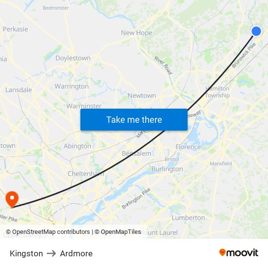 Kingston to Ardmore map