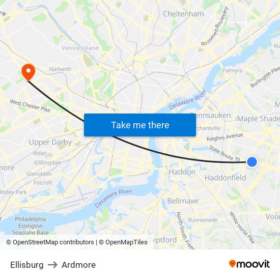 Ellisburg to Ardmore map