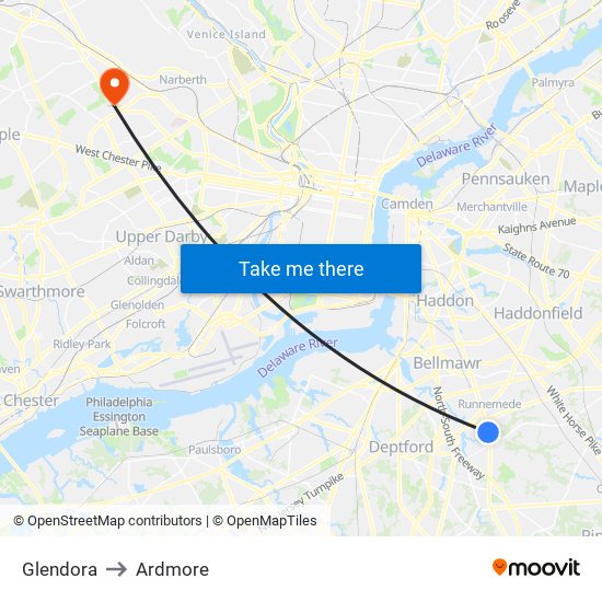 Glendora to Ardmore map