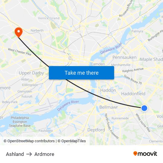 Ashland to Ardmore map