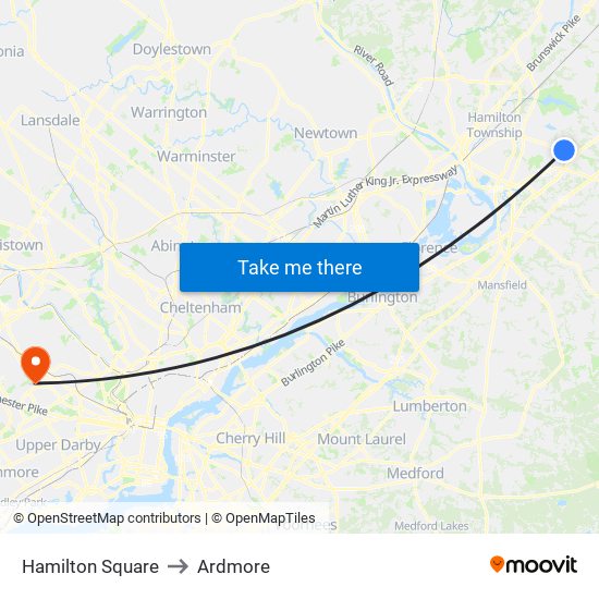 Hamilton Square to Ardmore map