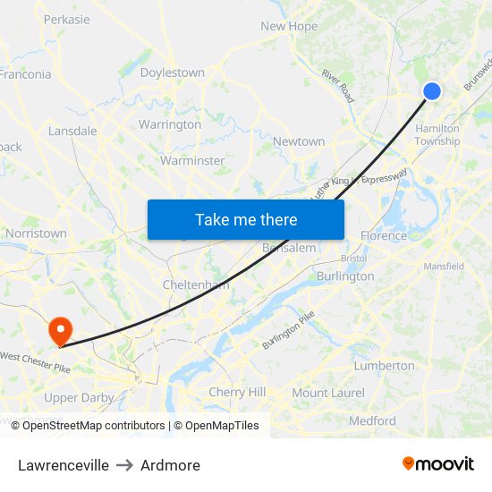 Lawrenceville to Ardmore map