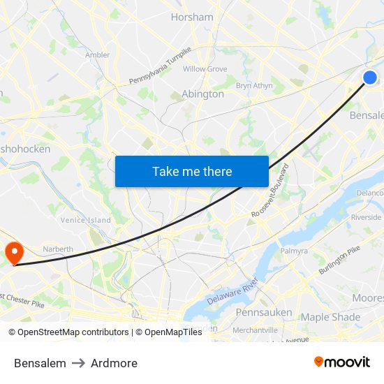 Bensalem to Ardmore map