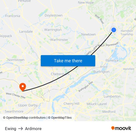 Ewing to Ardmore map