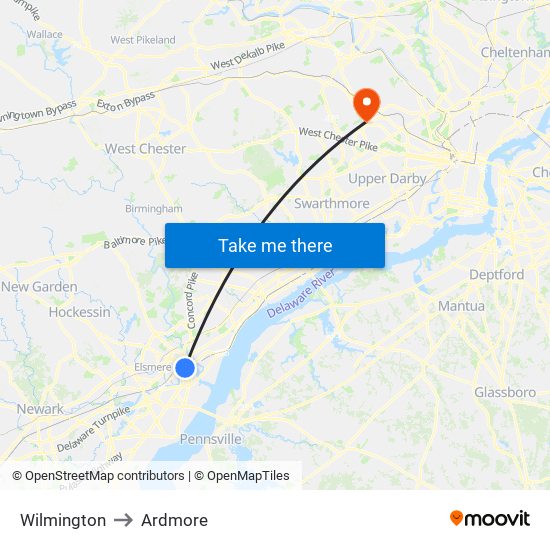 Wilmington to Ardmore map