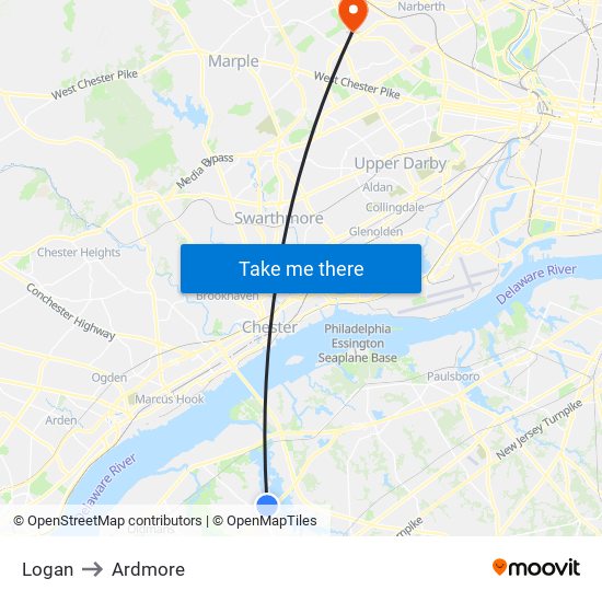 Logan to Ardmore map