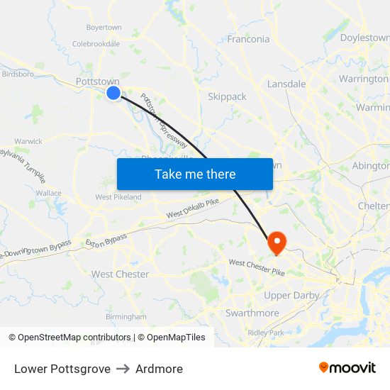Lower Pottsgrove to Ardmore map