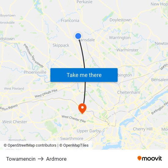 Towamencin to Ardmore map